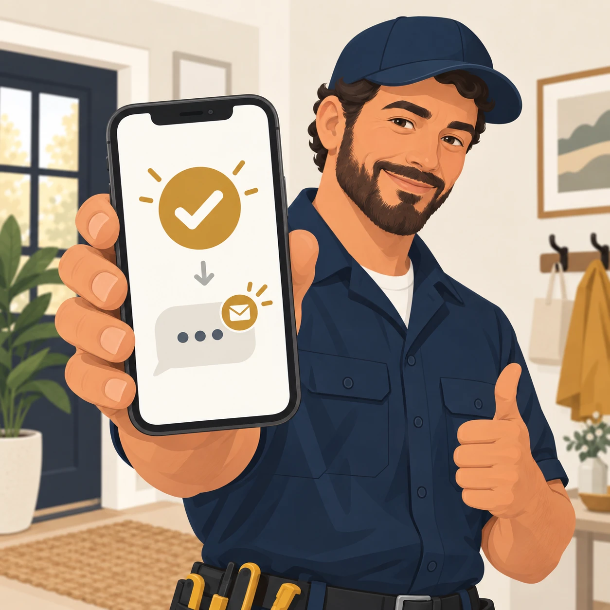Technician using app to check in