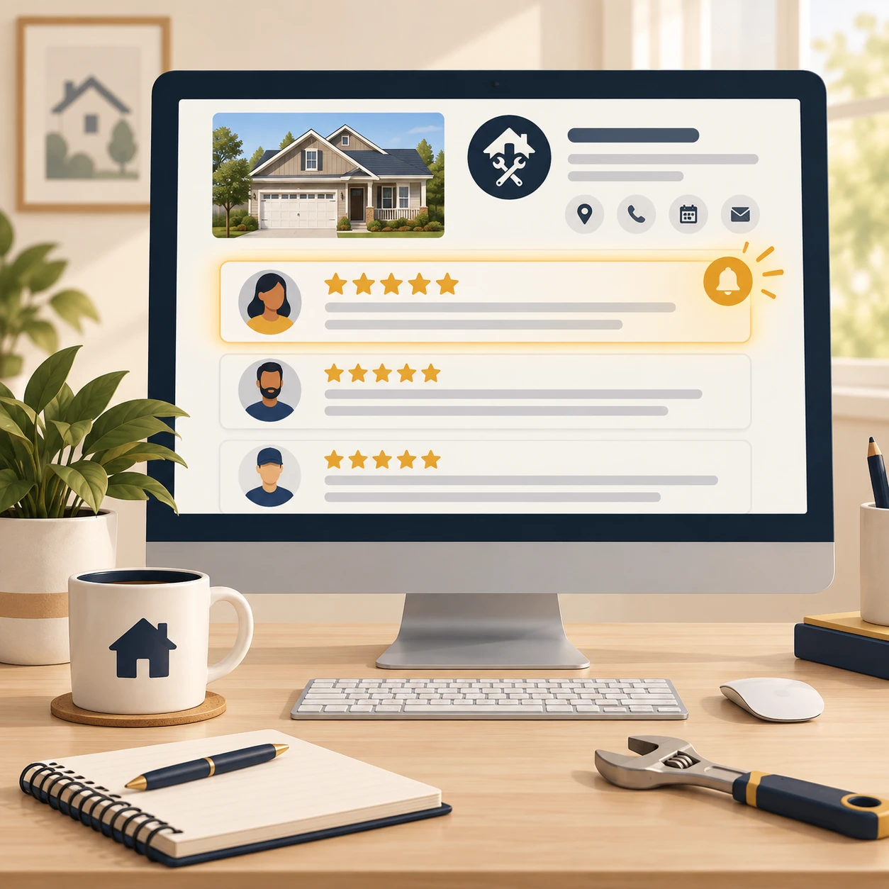 Home services reviews on a desk